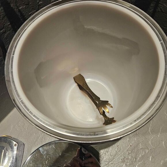 MCM Faux Walnut Wood and  Chrome Ice Bucket Kromex - Picture 5 of 7